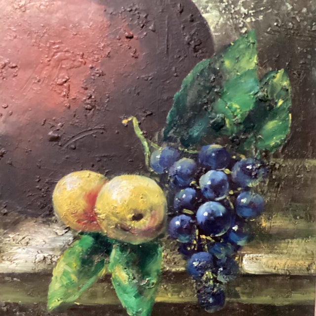 Mid 20th Century Vintage Still Life Oil Painting "Fruits and Clay Pot" Signed by Artist Framed For Sale - Image 5 of 12