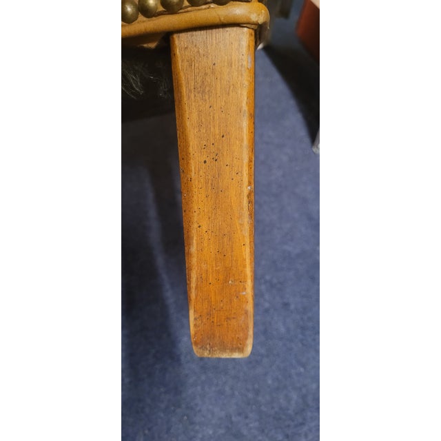 Animal Skin Vintage 1950s Leather Tufted Chippendale Wing Chair For Sale - Image 7 of 14