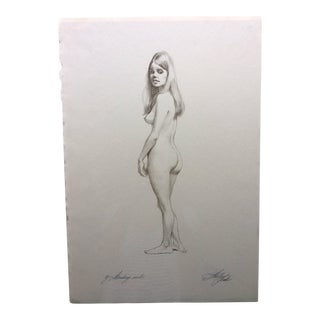 Sheldon Shelly Fink Standing Nude Pencil Drawing 1969 For Sale