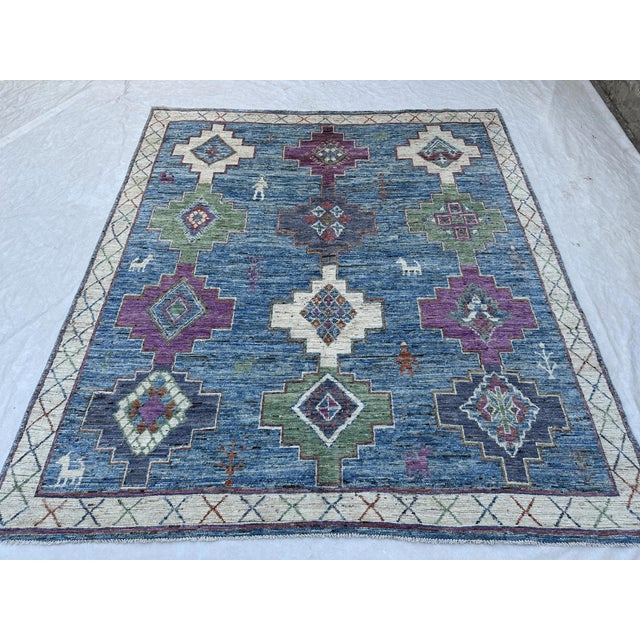 Blue Moroccan Style Tribal Rug 8x9 For Sale - Image 4 of 7