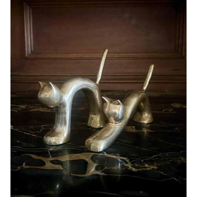Mid-Century Modern Vintage Mid-Century Brass Stretching Cats Pair For Sale - Image 3 of 7