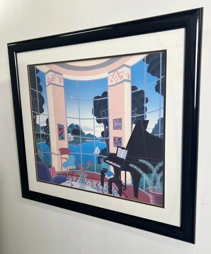 Thomas McKnight Yellow Music Room Lithograph , Framed 1980's