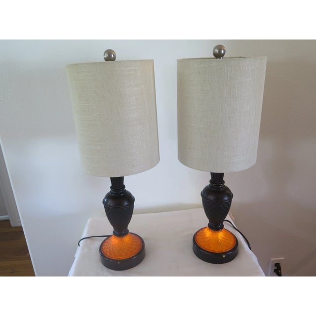 1980s Mid-Century Style Lit Base Pineapple Design Table Lamps/A Pair For Sale - Image 5 of 5