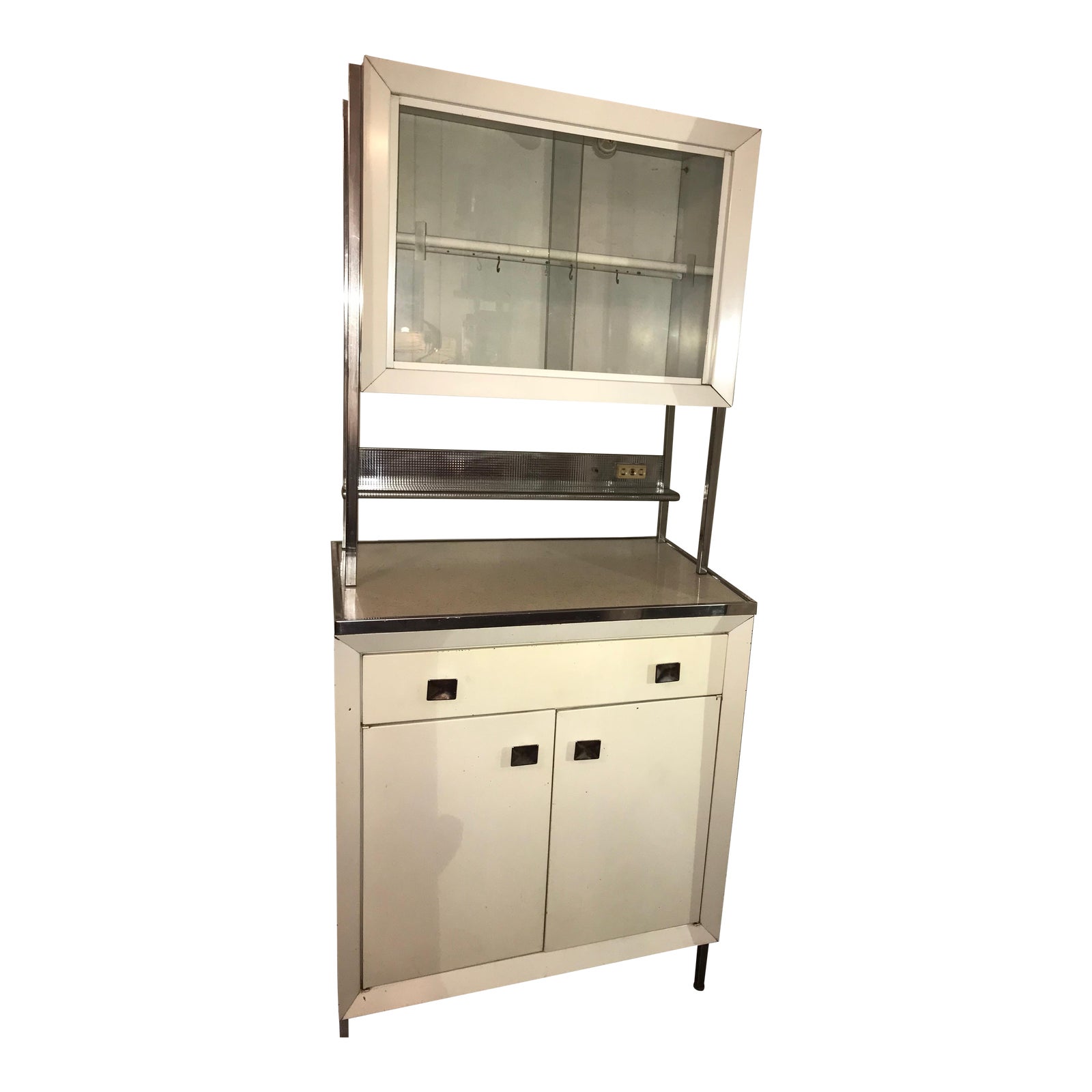 Vintage Kitchen 1950s Atomic MidCentury Modern White Metal Hutch