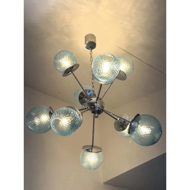 Mid-Century Modern Contemporary Sputnik Light-Blue "Ballotton" Murano Glass Chandelier For Sale - Image 3 of 9