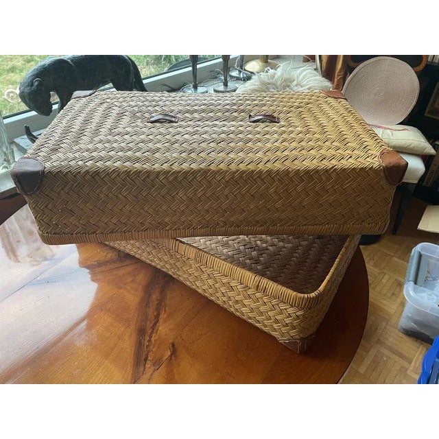 Two-Part Storage Box in Rattan and Leather by Adrien Audoux & Frida Minet, 1930s For Sale - Image 4 of 13