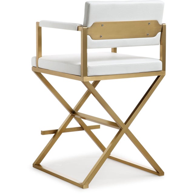 Director White Vegan Leather & Gold Steel Counter Stool For Sale - Image 4 of 10