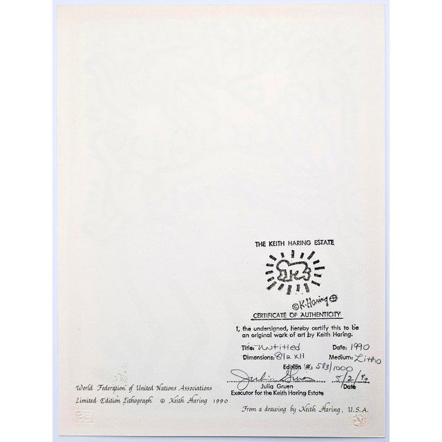 Keith Haring Keith Haring, Fight Aids Worldwide Lithograph, Pop Art, Estate Signed, Edition 583/1000, 1990 For Sale - Image 4 of 5