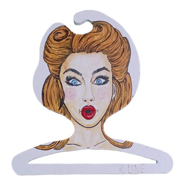 Vintage wooden hanger with pop art comic style illustration - 1950s-60s Add a unique and colorful touch to your collection...