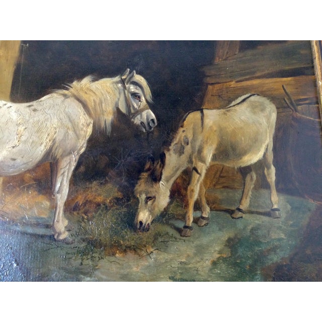 White Late 19th Century Stable Scene Oil Painting on Board, Framed For Sale - Image 8 of 11