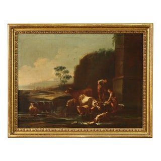Roman School of the 17th Century, Landscape with Pastoral Scene, 1680, Oil on Canvas For Sale