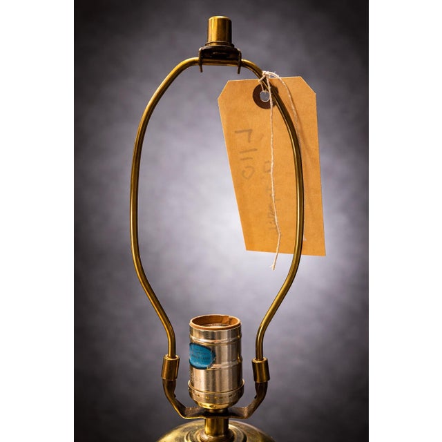 Late 20th Century Hollywood Regency Pink Fluted Ceramic & Brass Table Lamp With Linen Shade For Sale - Image 11 of 11