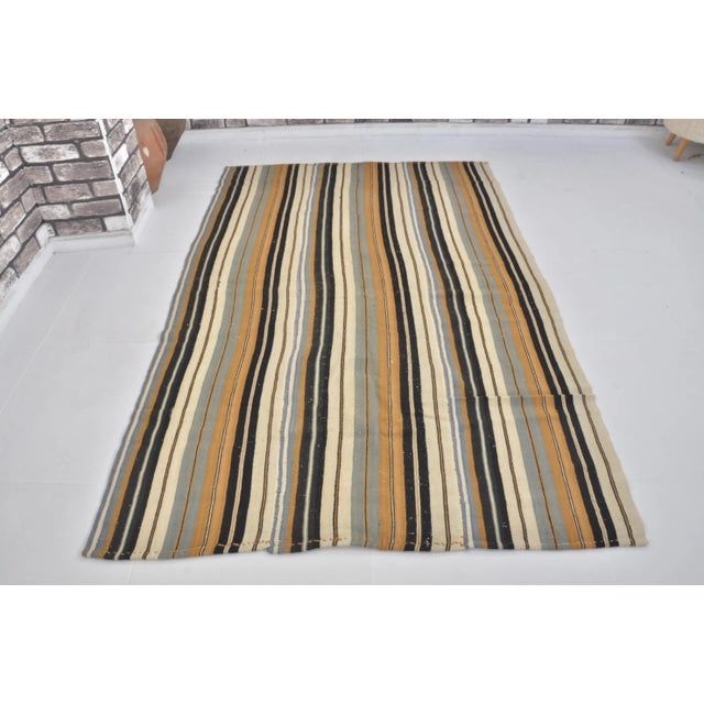 1960s Striped Deign Organic Wool Modern Kilim For Sale - Image 11 of 11