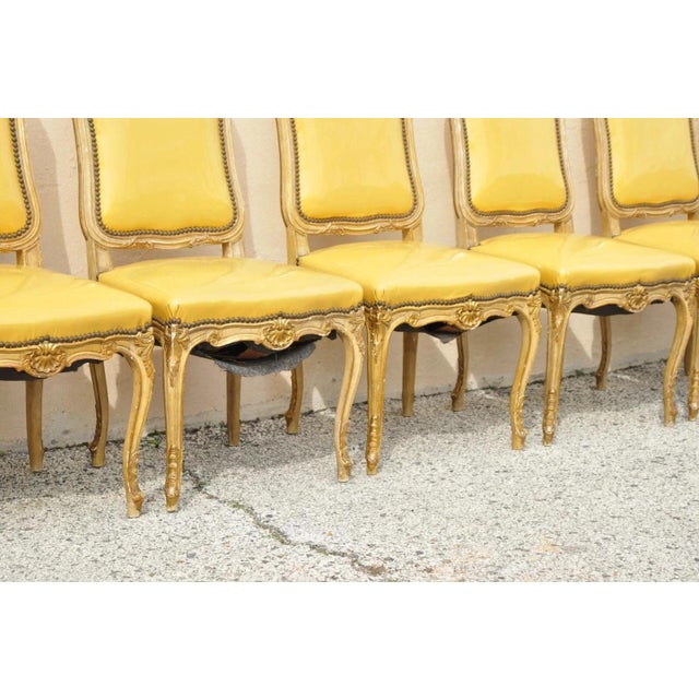Wood Vintage French Louis XV Style Parcel Gilt Carved Dining Side Chairs - Set of 10 For Sale - Image 7 of 14