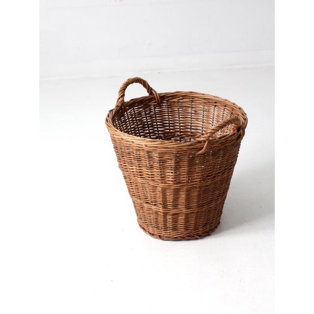 Wood Vintage Wicker Gathering Basket For Sale - Image 7 of 10