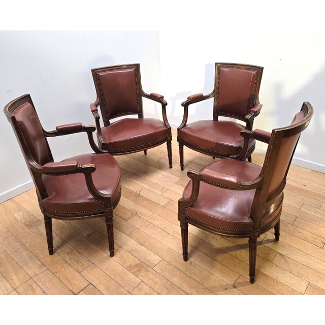 Traditional Empire Style Chairs in Leather, Set of 4 For Sale - Image 3 of 8