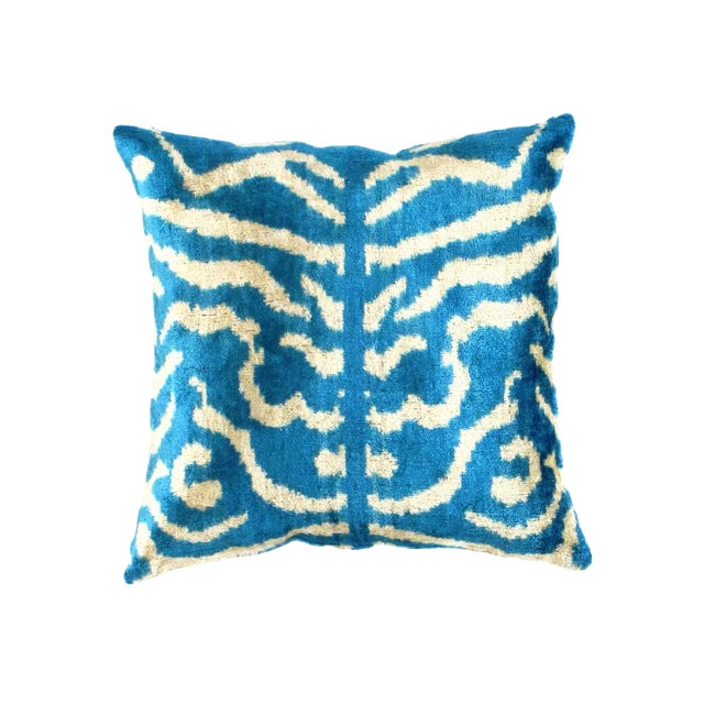 Pasargad Oasis Collection Silk Velvet Ikat Pillow For Sale