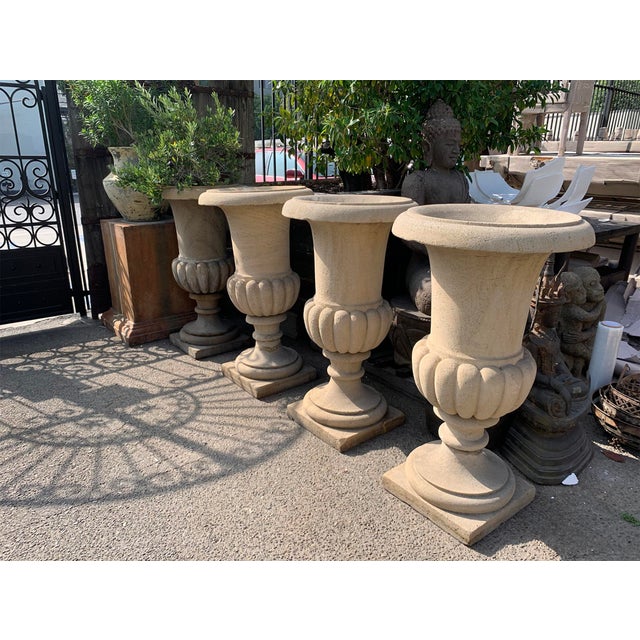 1920's India Antique Outdoor Sandstone Urn Planter For Sale In Los Angeles - Image 6 of 6