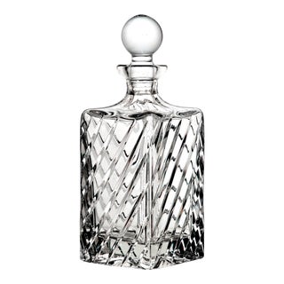 Heavy Lead Crystal Diamond Whiskey Decanter Bottle 10.25" H For Sale