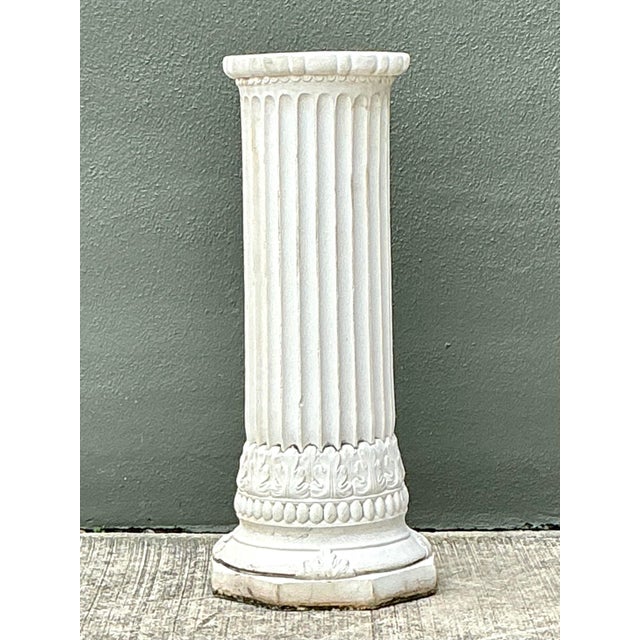 White Vintage Cast Concrete Bust of Davin on Pedestal For Sale - Image 8 of 12