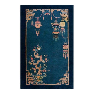 Marvelous Blue Color With Asymmetric Patterns Antique Chinese Art Deco Rug For Sale