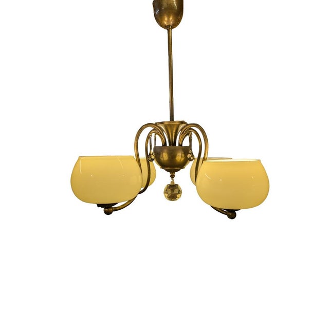 Chandelier in Brass and Glass by Taidetakomo Hakkarainen, 1930s For Sale - Image 13 of 13
