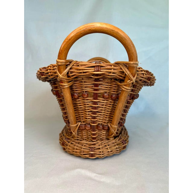 Arts & Crafts Wicker Bentwood Beaded Double Handle Basket For Sale In Houston - Image 6 of 12