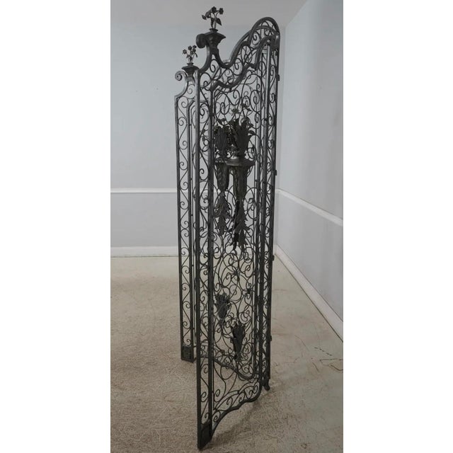 French Country Vintage Maitland Smith Iron & Bronze 2 Section Room Dividers - Set of 2 For Sale - Image 3 of 8