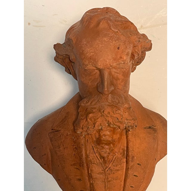 1900 - 1909 Antique Terracotta Bust Charles Dickens For Sale - Image 5 of 5