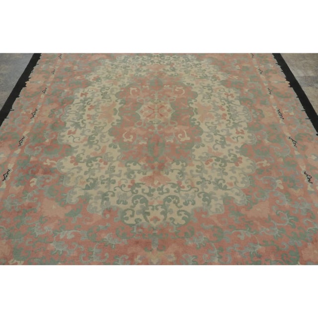 Traditional Antique Chinese Hooked Rug With Floral Medallion & Vine Design - Rug & Kilim For Sale - Image 3 of 9