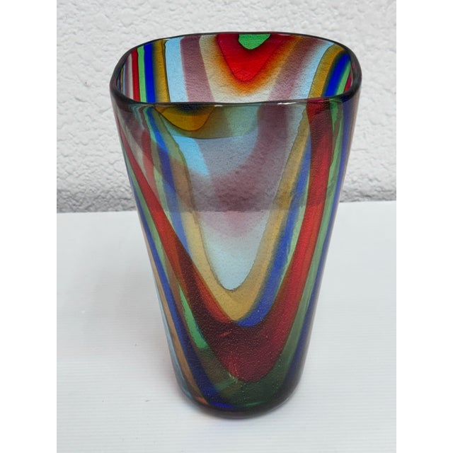 Glass Adriano Dalla Valentina (1945-2019) Murano Glass Striped Vase For Sale - Image 7 of 12