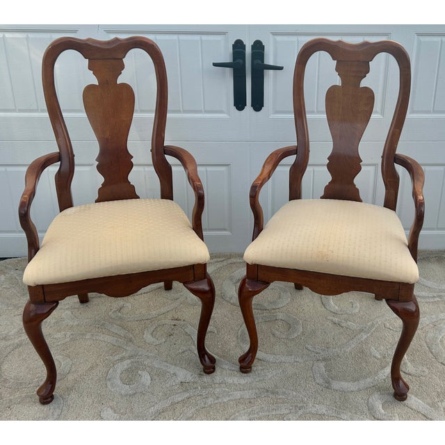 Queen Anne Vtg. American Drew Set of Six Queen Anne Style Dining Chairs For Sale - Image 3 of 15