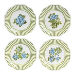 Hydrangea Garden Melamine Salad Plates, White/Green - Set of 4