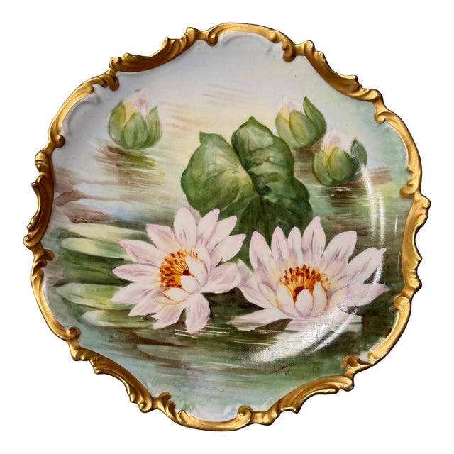Limoges France Coronet Hand Painted Porcelain Water Lily Plate For Sale