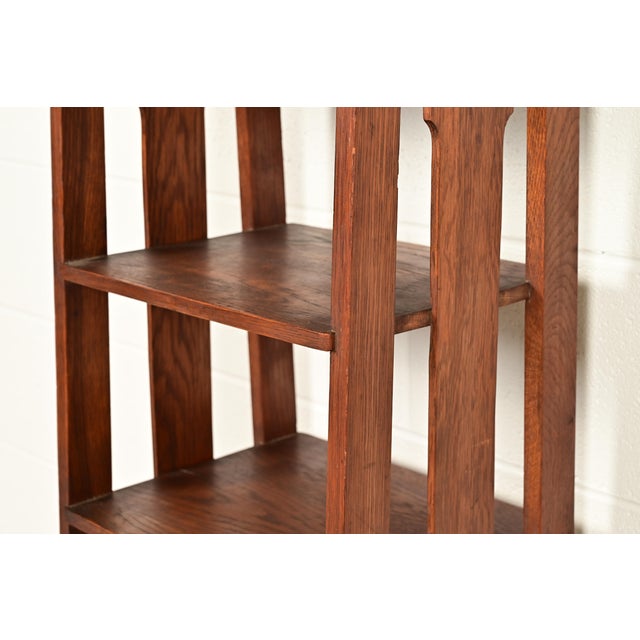 Wood Stickley Brothers Mission Oak Arts & Crafts Slatted Bookcase or Magazine Rack, Circa 1910 For Sale - Image 7 of 11
