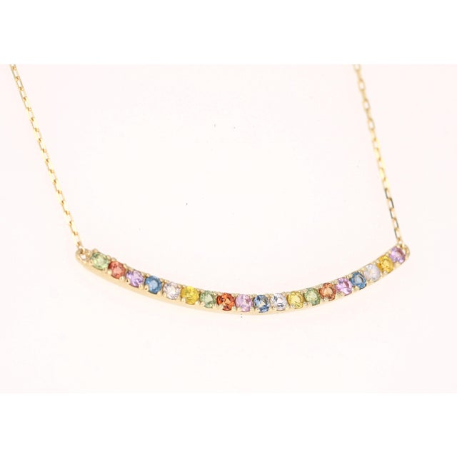 Metal 1.29 Carat Rainbow Sapphire Yellow Gold Bar Chain Necklace For Sale - Image 7 of 7