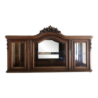 18th Century Antique French Beveled Glass + Carved Floral Cabinet For Sale