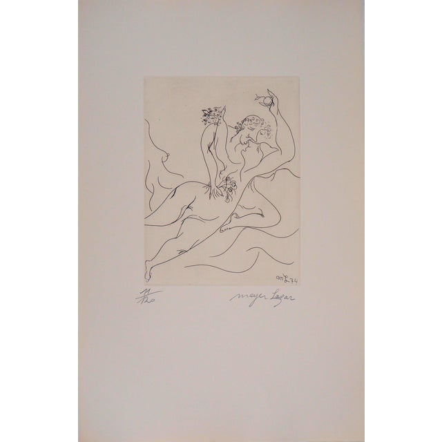 Meyer Lazar, Lovers Carried Away by the Waves of Passion, Original Signed Engraving For Sale