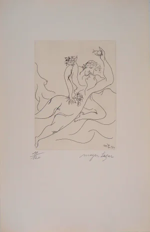 Meyer Lazar, Lovers Carried Away by the Waves of Passion, Original Signed Engraving