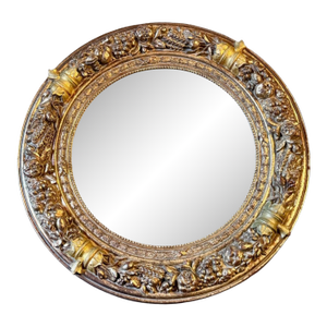 Large Round Gold Gilt Wall Mirror Ornate Florentine Regency 31''-Vintage-Baroque