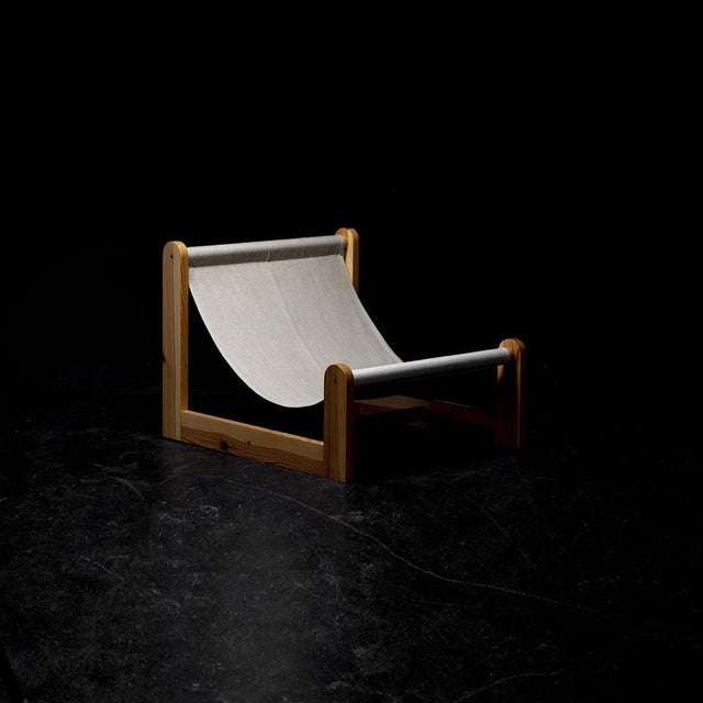 Mid-Century Modern Scandinavian Sling Chair in Pine, Canvas and Sheepskin, 1970s For Sale - Image 3 of 12