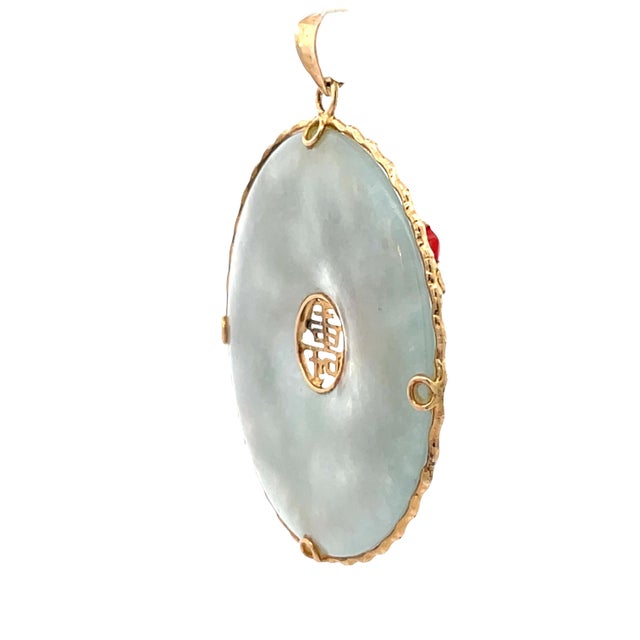 Red Vintage 14k Gold Chinese Dragon & Phoenix Multi-Stone Pendant For Sale - Image 8 of 8