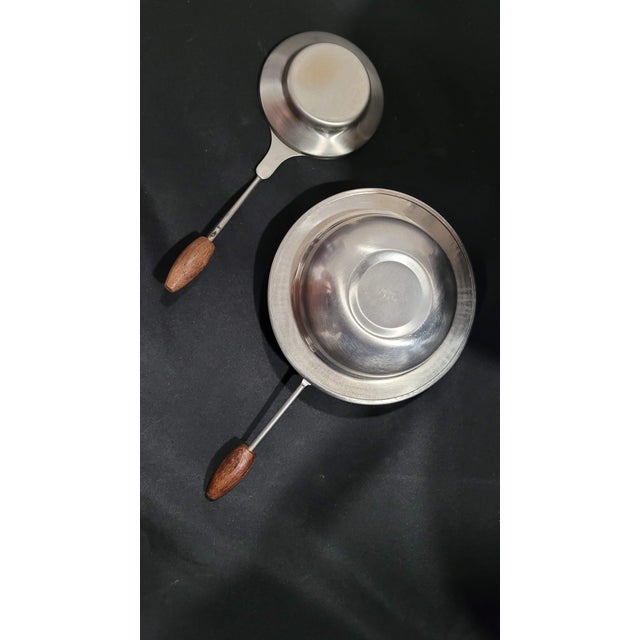 Vintage Mid-Century Modern Stainless Steel & Teak Chafing/Fondue Set - 6 Pc For Sale - Image 10 of 17