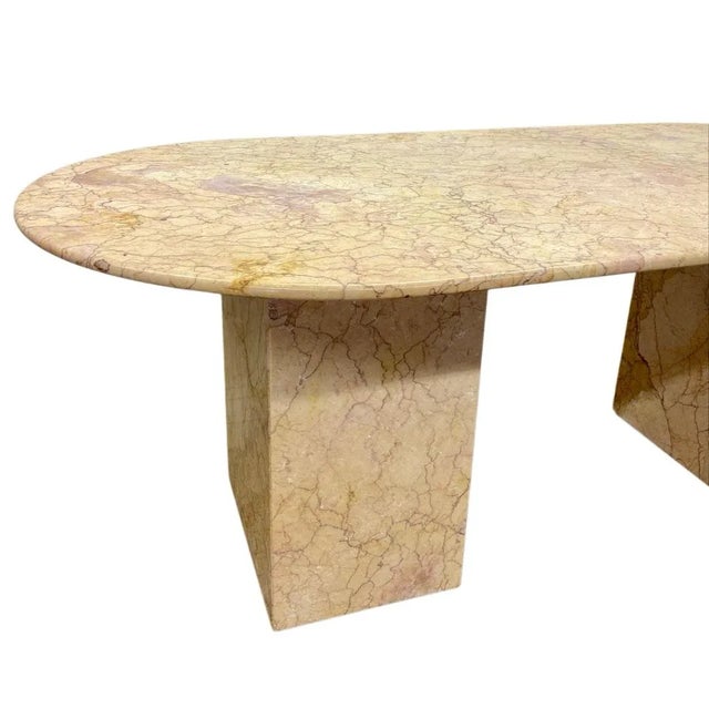 Mid Century Oval Living Room Dining Table Peach Marble 38” wide 78” long 28.5” tall very good condition