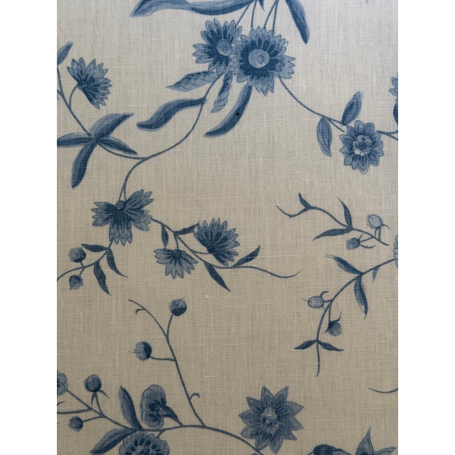 Bennison Chinese Paper - Mono Blue on Oyster Linen 3 3/8 yards Width - 140 cm (55 inches) Repeat - 56 cm (22 inches)