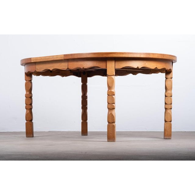 Brutalist Round Oak Dining Table with Three Extension Leaves, Denmark, 1960s For Sale - Image 6 of 11