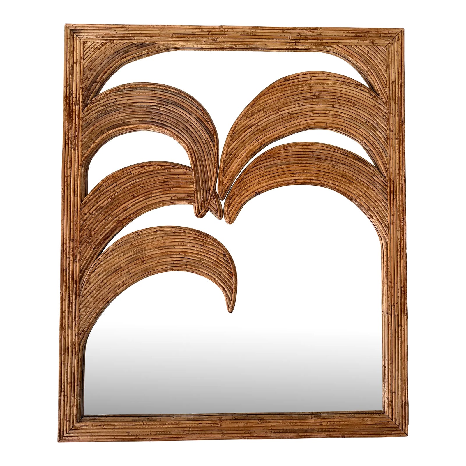 Large Rattan Palm Tree Mirror by Vivai Del Sud. Italy, 1970s