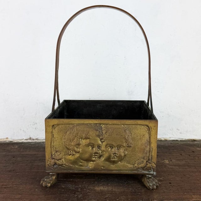 Antique Art Nouveau Brass Basket with Cherub Reliefs, 1890s For Sale - Image 5 of 10