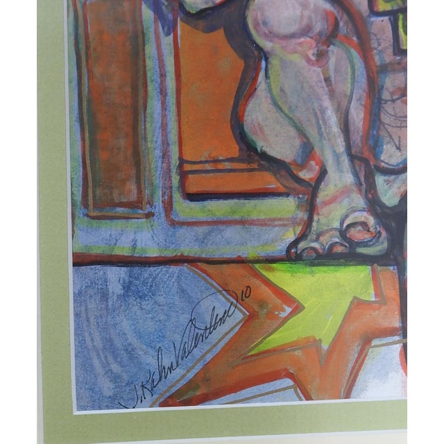 2010 mixed media on paper colorful surreal figural painting by Julie Kahn Valentine (20th c.) Arkansas. Signed and dated...