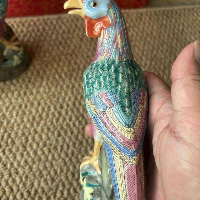 Mid 20th Century Pair of Vintage Porcelain Golden Pheasants – 7.9" Polychrome Enameled Bird Figures For Sale - Image 5 of 6